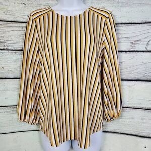 Adrianna Papell Mustard Yellow Striped Blouse S Long Sleeve Career Top